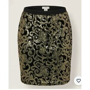 Cato Plus Size 18/20W Black and Gold Sequin Stretch Pencil Skirt